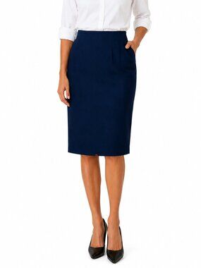 Amanda Smith Vintage Pure Wool Pencil Skirt Size 6P Blue